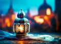 Islamic beautiful lantern on blurred night cityscape