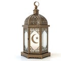 Islamic lantern with crescent moon icon 3D render illustration isolated on white background Royalty Free Stock Photo
