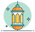 Islamic lantern icon with glowing arches and starbursts Royalty Free Stock Photo