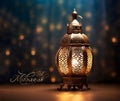 Islamic lantern lamp with morrocan pattern on boken light background,Concept for Eid Mubarak greeting card,Muslim community