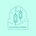 Islamic lantern lamp on mosque window ornament vector illustration badge design for ramadan and eid fitr template