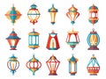 Islamic lanterns. Colored ramadan lamp muslim vector symbols collection