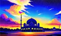 Islamic Masjid Mosque banner for Ramadan Kareem and Eid Mubarak Greetings for Muslim Islamic Festival. Generative AI