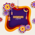 Islamic month of Ramadan Kareem Creative paper cut style design concept with ramadan elements moon, lantern and flowers