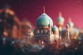 Islamic mosque with blurred sparkling background. Generate ai