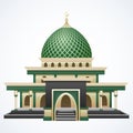 Islamic mosque building with green dome isolated on white background