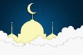 Islamic Mosque in the clouds of the night sky, Mubarak, Ramadan Kareem. Holiday symbols silhouette, art paper style Royalty Free Stock Photo