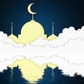 Islamic Mosque in the clouds of the night sky, Mubarak, Ramadan Kareem. Holiday symbols silhouette, art paper style Royalty Free Stock Photo