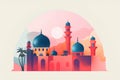 Islamic Mosque and crescent moon risograph style minimalistic tertiary colors. Ramadan Kareem. Generative AI