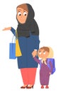 Islamic mother with school girl. Happy muslim women