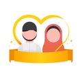 Islamic Muslim couple character falling in love vector illustration.
