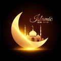 Islamic new year beautiful moon and mosque design