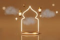 Islamic New Year glowing podium scene Lunar Hijri year holiday Mosque Lantern 3d render. Muharram month Eid al Adha sale