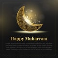 Islamic New Year, Happy Muharram banner black background with gold moon illustration gradient Premium Vector Royalty Free Stock Photo