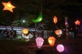 Islamic nuances of lanterns that adorn the dark garden