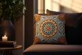 Islamic pattern on a decorative throw pillow. Generative ai Royalty Free Stock Photo