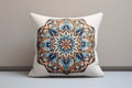 Islamic pattern on a decorative throw pillow. Generative ai Royalty Free Stock Photo