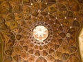 Islamic pattern on wood and mirror ceiling decoration in Chehel