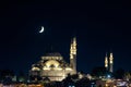 Islamic photo. Suleymaniye Mosque and crescent moon or hilal in Turkish