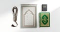Islamic prayer essentials quran prayer mat and tasbih beads Royalty Free Stock Photo