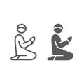 Islamic Prayer line and glyph icon, ramadan and islam, muslim man praying sign, vector graphics, a linear pattern on a