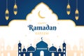 Islamic Ramadan celebration template banner design with gold frame, lantern, and mosque illustration. Beautiful Ramadan background Royalty Free Stock Photo