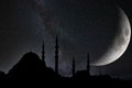 Islamic or ramadan concept photo. Suleymaniye Mosque and crescent moon Royalty Free Stock Photo