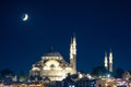 Islamic or ramadan concept photo. Suleymaniye Mosque and crescent moon. Royalty Free Stock Photo