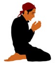 Islamic religion. Pose of muslim man praying .