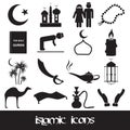 Islamic religion simple black icons set