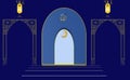 An Islamic-style blue archway with ornate columns and hanging lanterns. Royalty Free Stock Photo