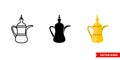 Islamic teapot icon of 3 types color, black and white, outline. Isolated vector sign symbol