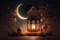 A Islamic-themed post for Ramadan featuring a crescent moon and stars, illuminated with lights against a nighttime background. AI