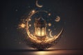 A Islamic-themed post for Ramadan featuring a crescent moon and stars, illuminated with lights against a nighttime background. AI