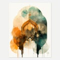 Islamic Tower Art Print: Melting Symmetry In Dark Amber And Sky-blue