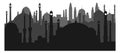 Islamic urban buildings silhouette. Black arabic cityscape