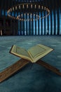 Islamic vertical story background photo. The Holy Quran on the lectern