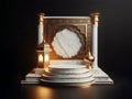 islamic white gold marble podium with arabic lantern, ai generated Royalty Free Stock Photo