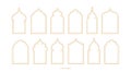 Islamic window frames illustrations collection. Arabian architecture geometric arch door shapes silhouettes set. Ramadan