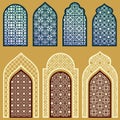 Islamic windows and doors with arabian art ornament pattern vector set