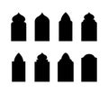 Islamic windows in oriental style. Set of black arabic arches and doors. Silhouette of mosque. Minimalistic vector