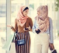 Islamic women friends shopping together on the weekend