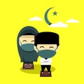 Islamic worship. Prayer. Holy month of Ramadan Muslims. Cute character Muslims worship wearing mask prevents virus