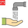 Islamic wudu color line icon, happy ramadan and hand washing, ablution vector icon, vector graphics, editable stroke