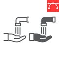 Islamic wudu line and glyph icon, happy ramadan and hand washing, ablution vector icon, vector graphics, editable stroke