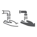 Islamic Wudu line and glyph icon, ramadan and islam, hand washing sign, vector graphics, a linear pattern on a white