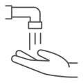 Islamic Wudu thin line icon, ramadan and islam, hand washing sign, vector graphics, a linear pattern on a white