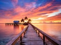 Ai Generated illustration Wildlife Concept of Islamorada Florida Keys Dock Pier Sunrise Royalty Free Stock Photo