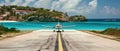 Island Airstrip Small Plane Landing On A Picturesque Caribbean Runway