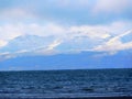 Island of Arran snow covered as seen from Troon Shore, South Ayrshire, Scotland
